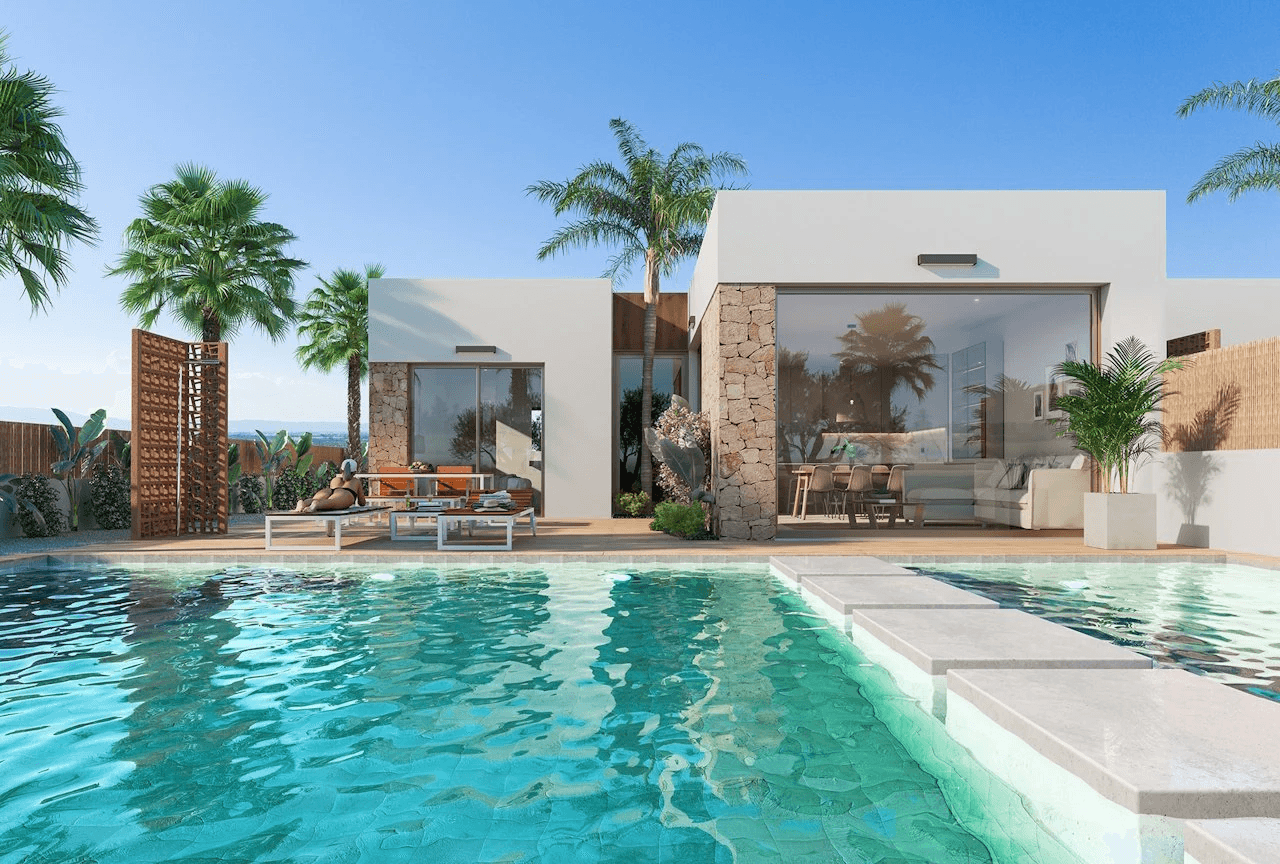 Villen mit 3 Schlafzimmern, 2 Bädern, optionaler Dachterrasse, Kfz-Stellplatz und Privatpool in der Golfanlage La Serena Golf